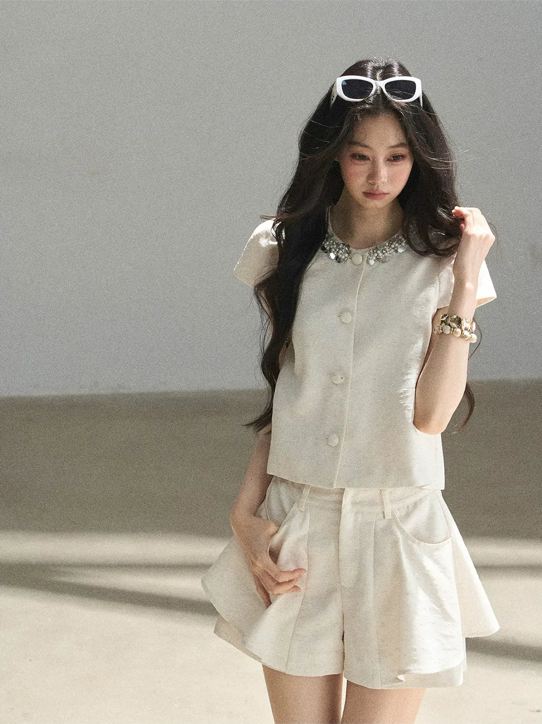 Beaded Collar Short Set