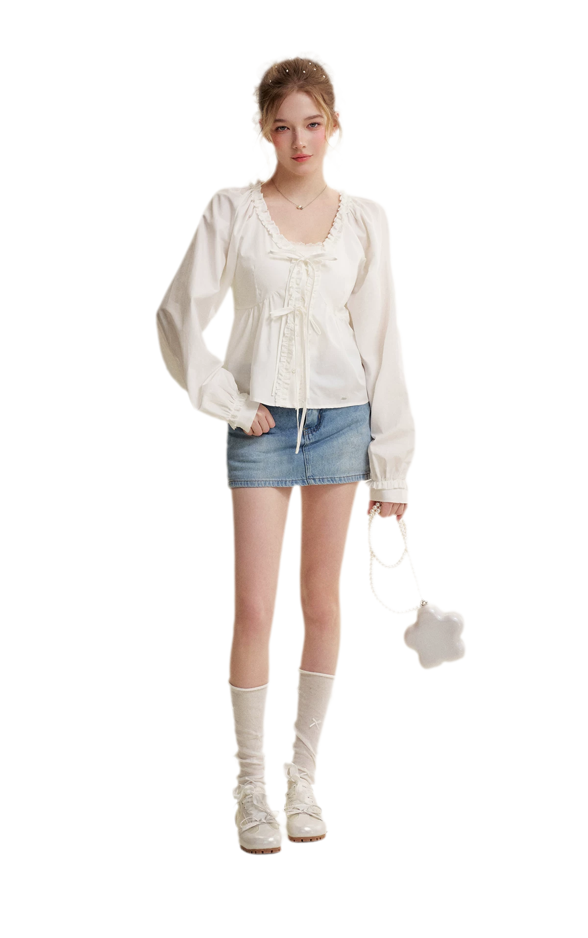Bow A-Line Denim Skirt
