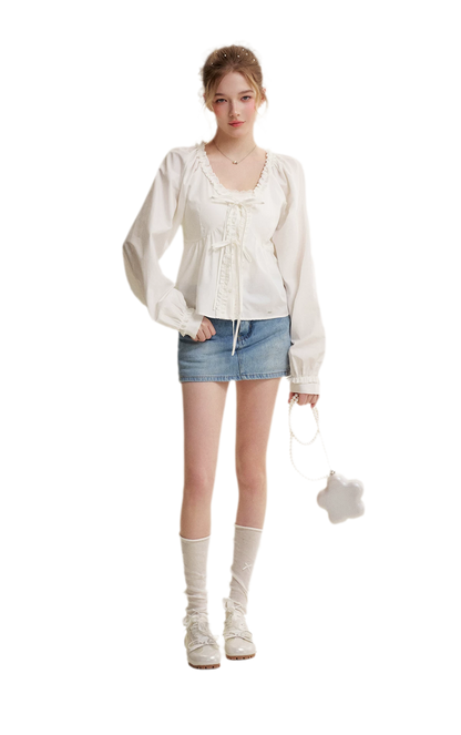 Bow A-Line Denim Skirt