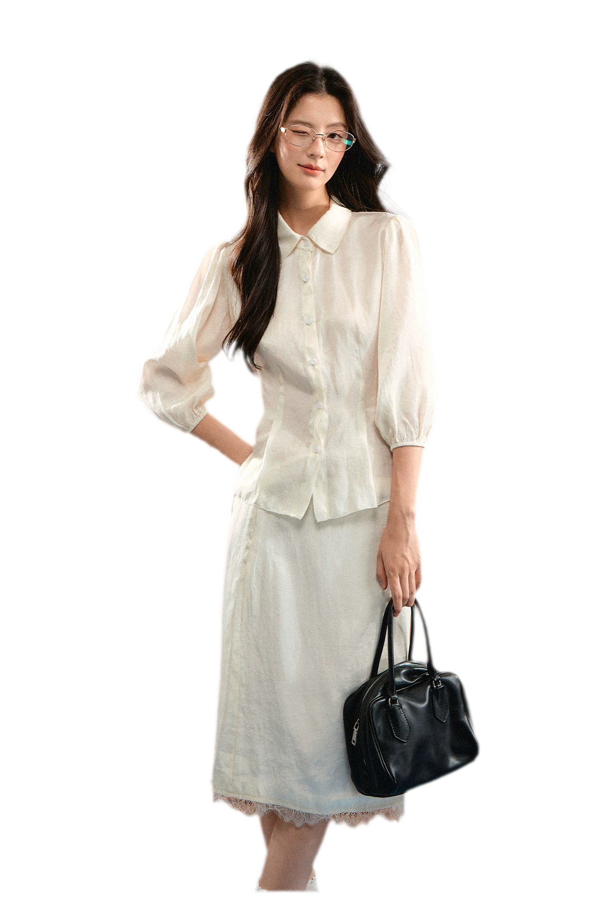 Linen Bubble Sleeve Top Skirt