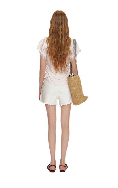 Tencel Lace Trim Loose Short Sleeve T-Shirt