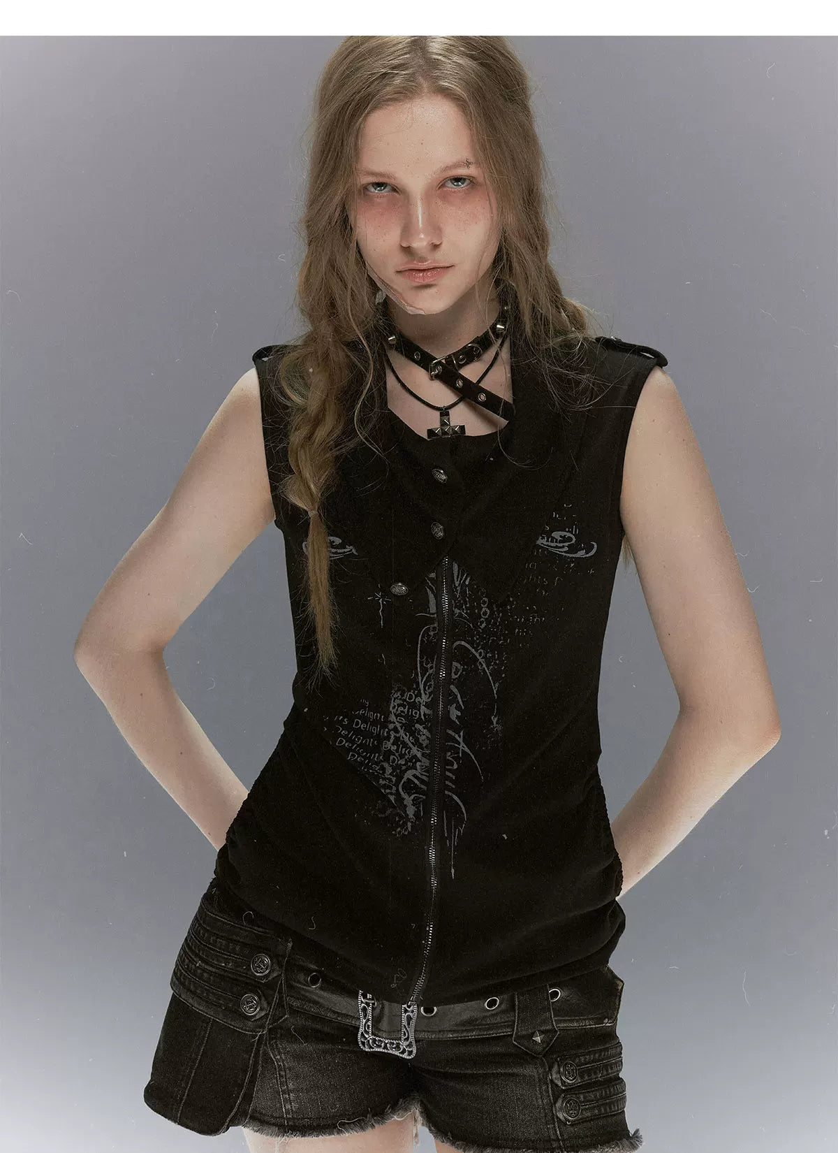 Cross Print Zip Vest