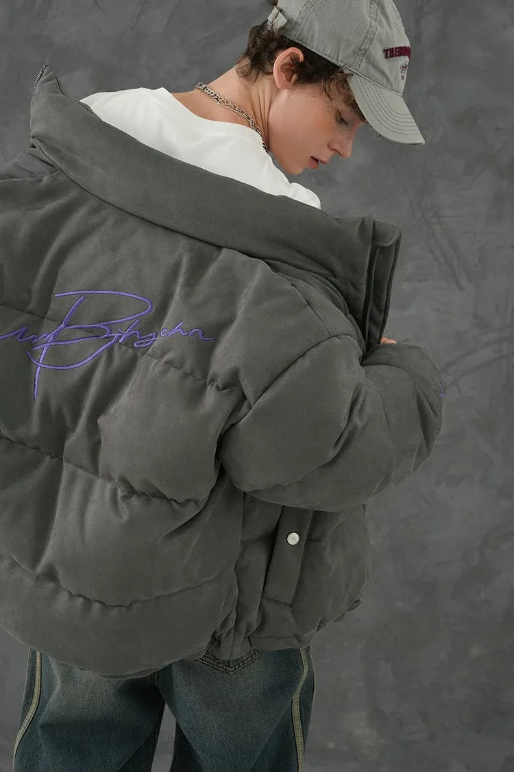 Suede Oversized Down Puffer Jacket
