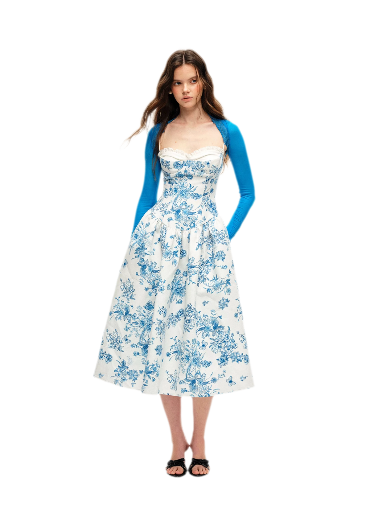 Hand-Drawn Floral Midi Dress