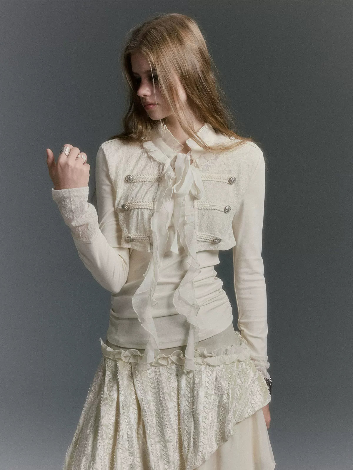 Blouse met getextureerd ruchespaneel