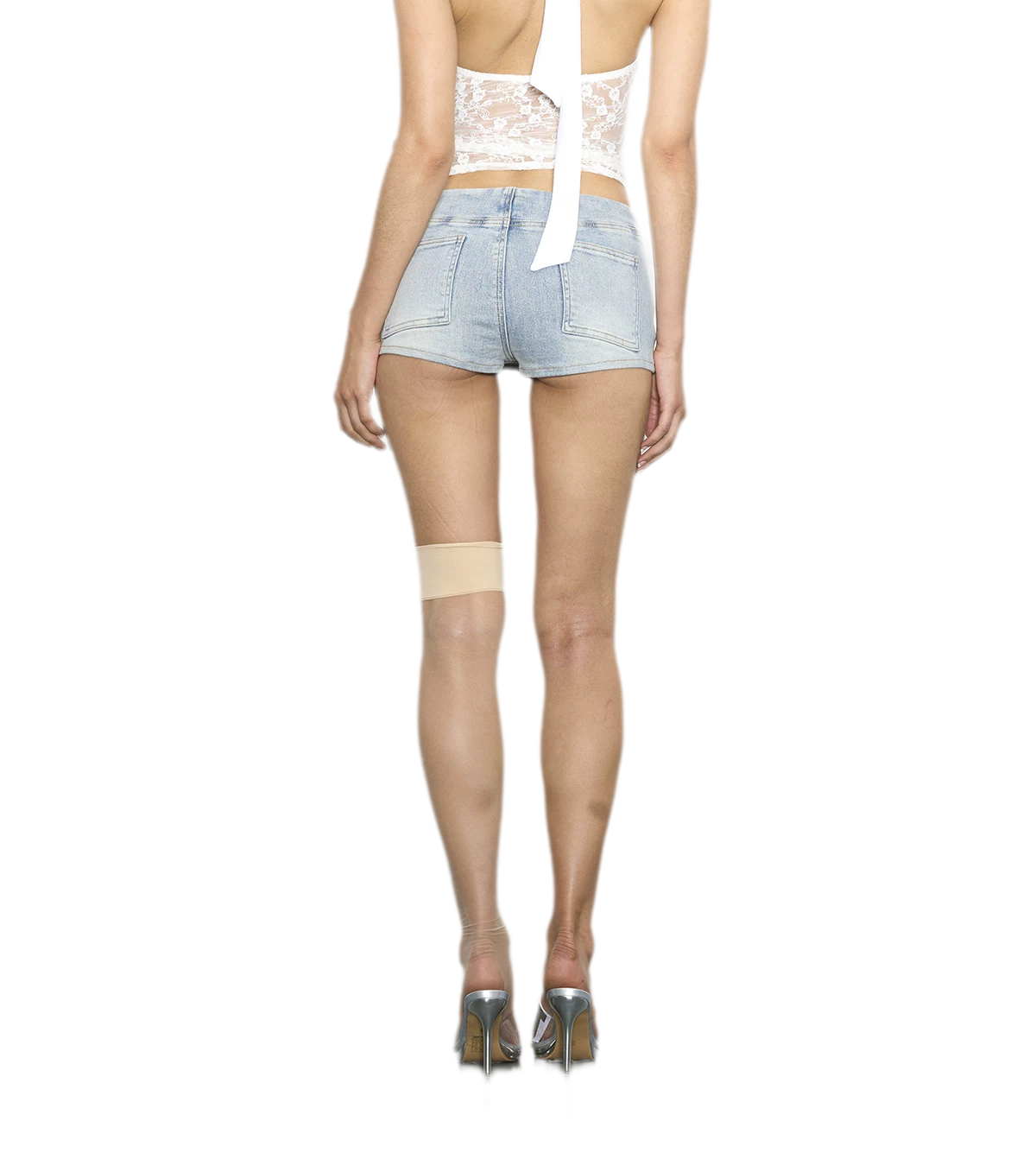 Washed Denim Curved Shorts