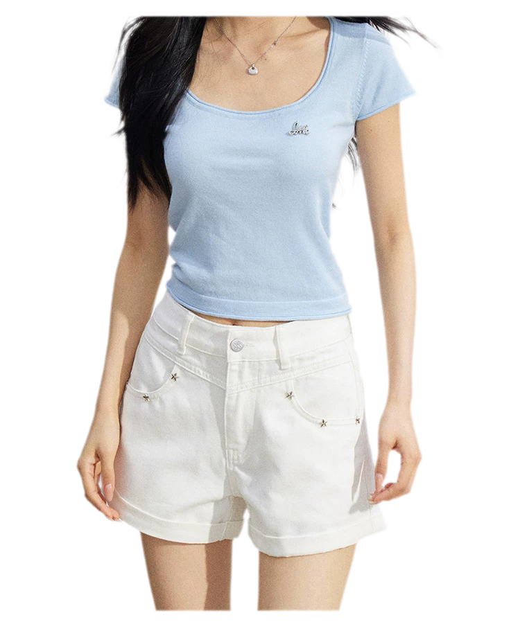 Embroidered Denim Shorts