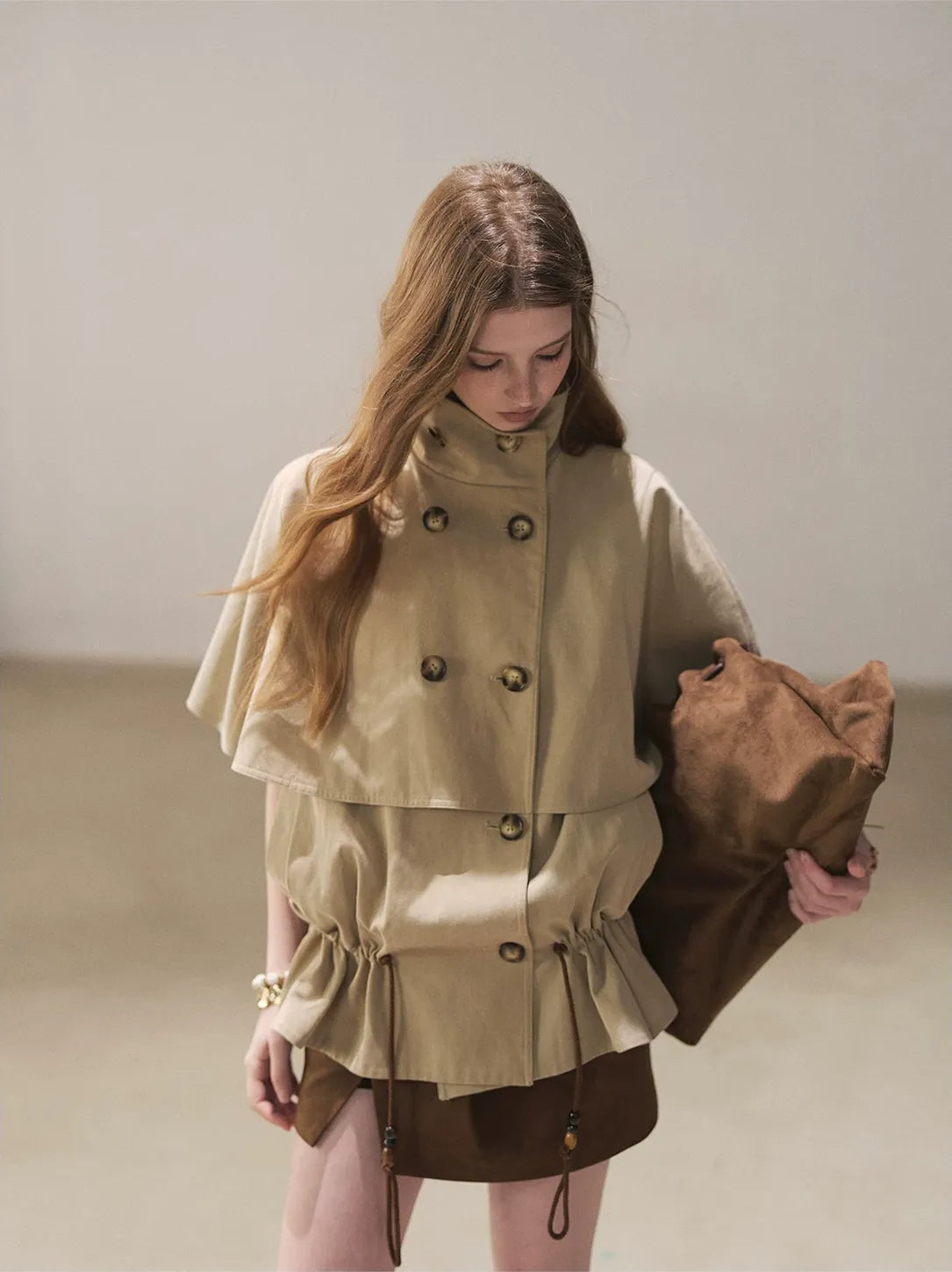 Drawstring Cape Trench Coat