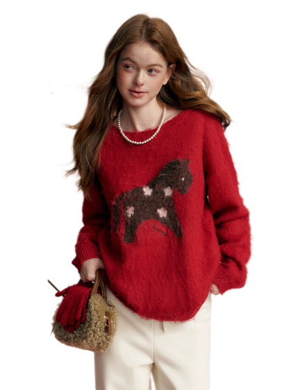 Brushed Horse Jacquard Sweater