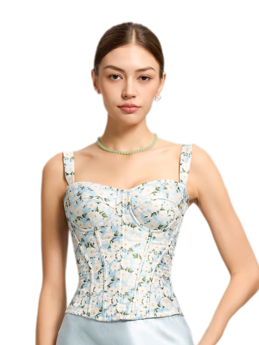 Jacquard Camellia Corset Top