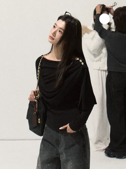 Draped Slim Knit Top