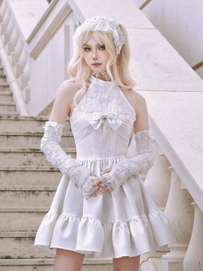 Floral Appliqué Halter Dress