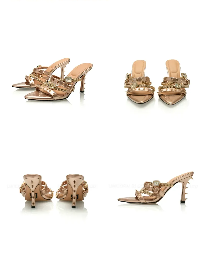Patent Rivet Stiletto Sandals