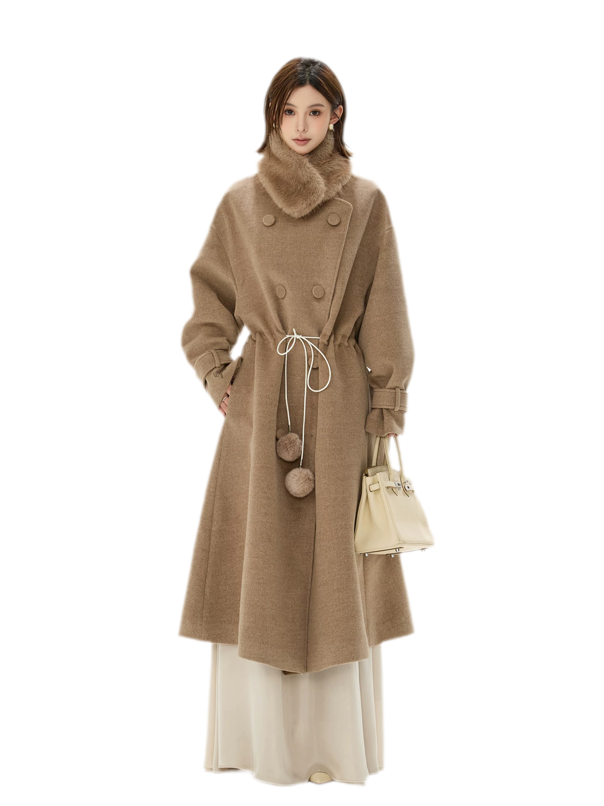 Detachable Fur Collar A-Line Coat
