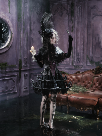 Chân váy dạ hội gothic xếp tầng đính hạt cườm