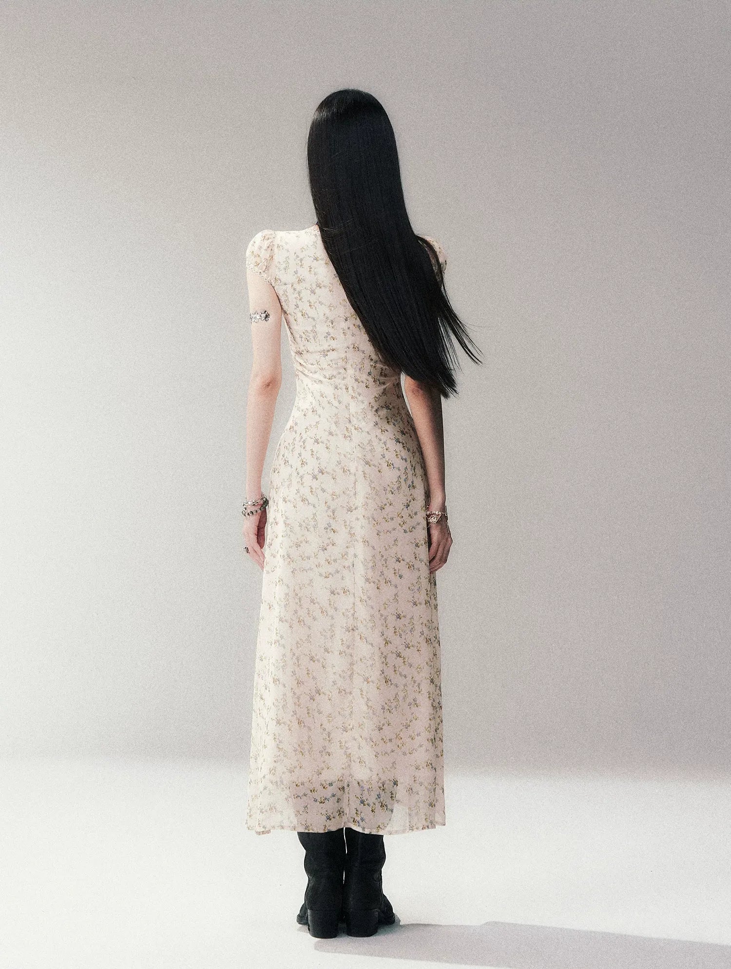 Lace V-Neck Long Dress