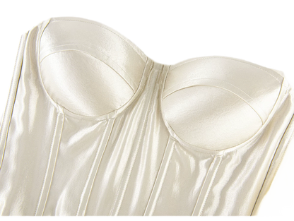 Fishbone Ruffle Chiffon Bustier Top