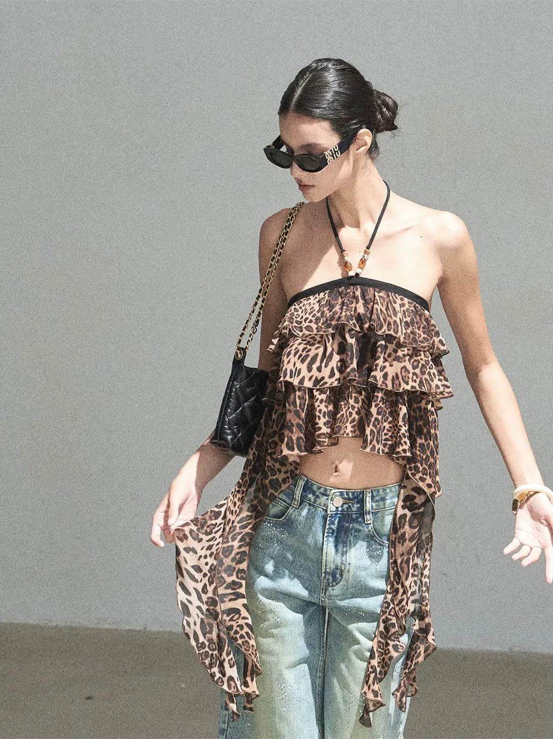Leopard Ruffle Halter Top