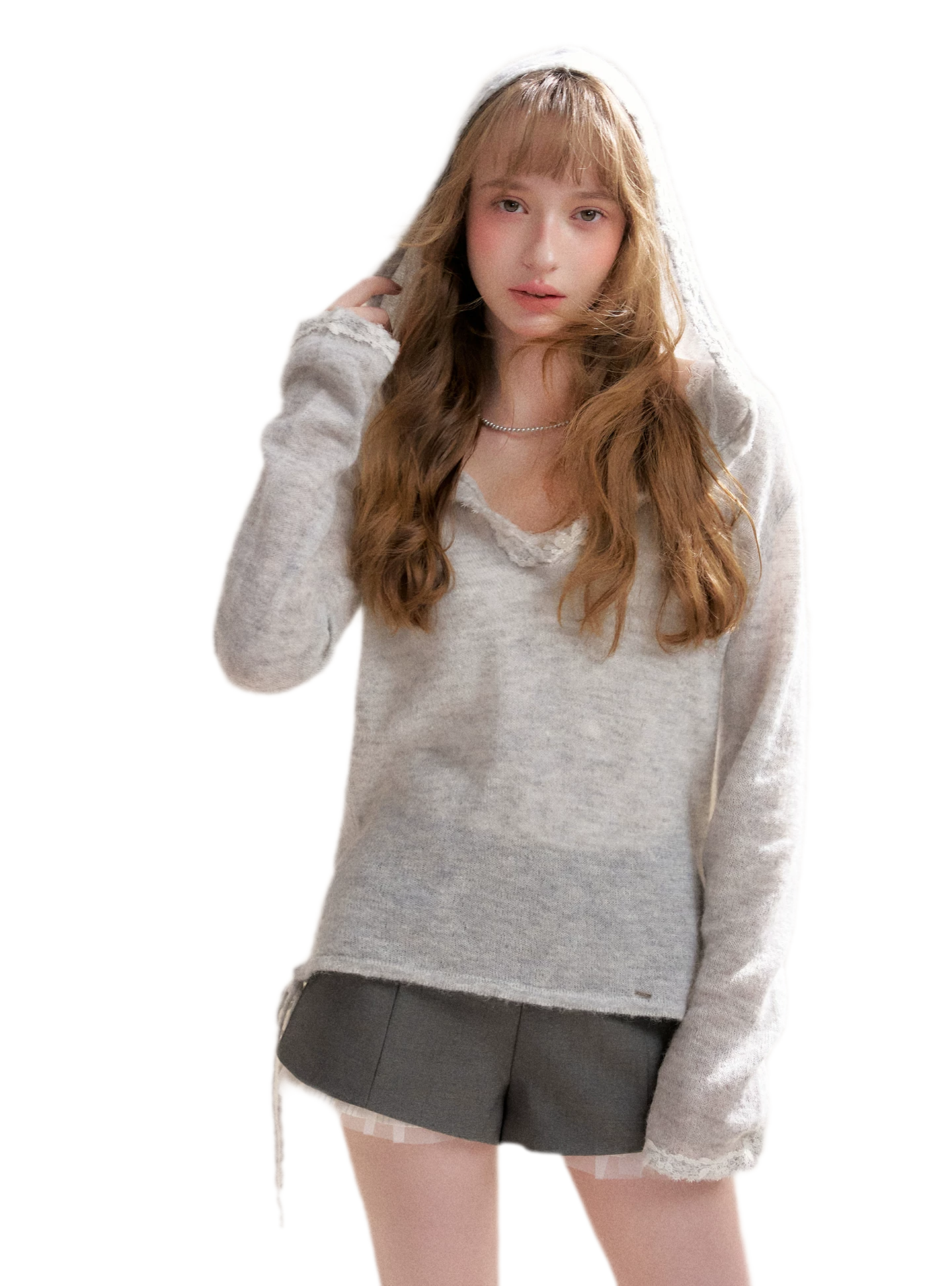Lace Hood Knit Hoodie