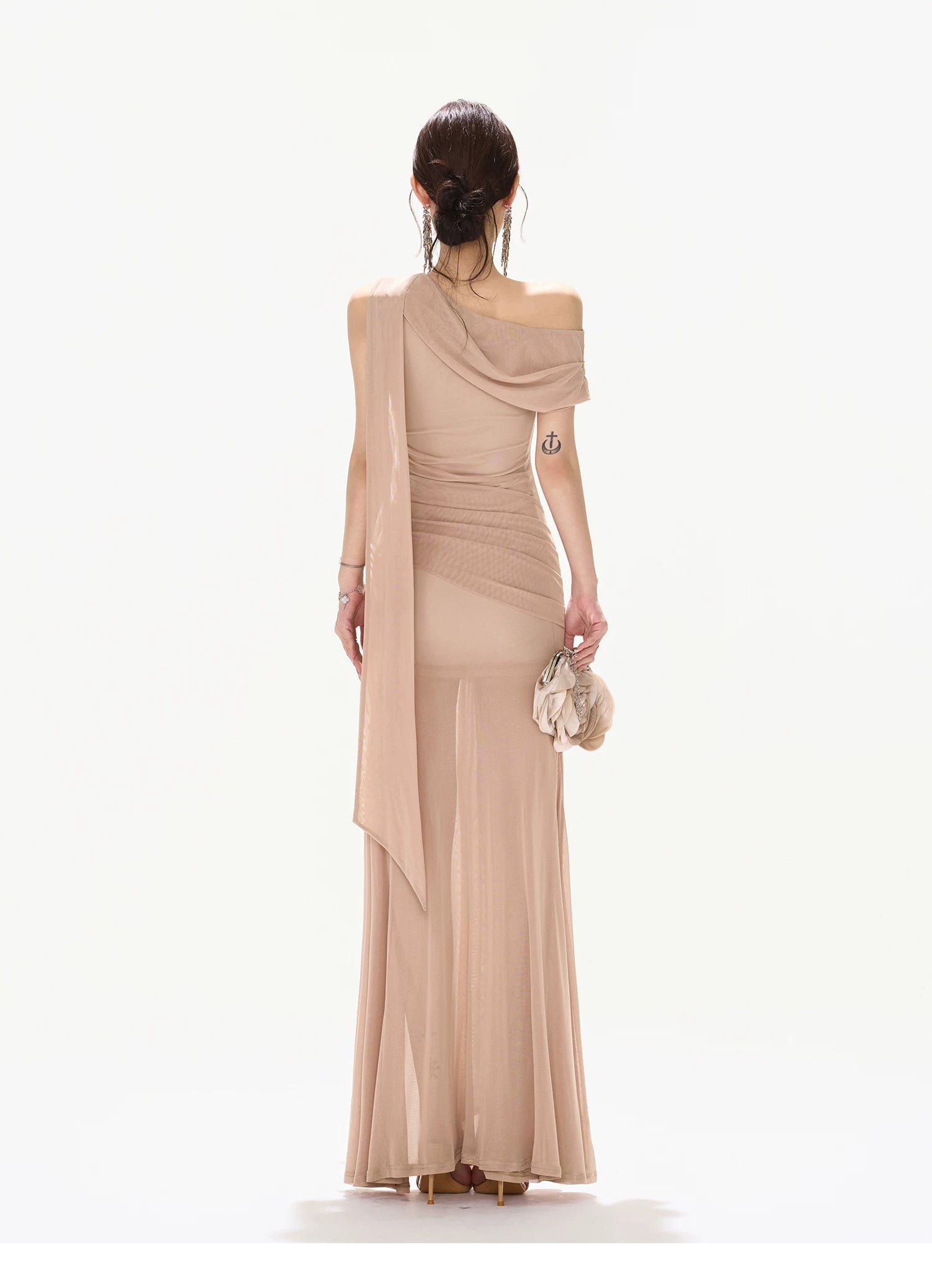 Asymmetric Knot Pleated Mermaid Dress