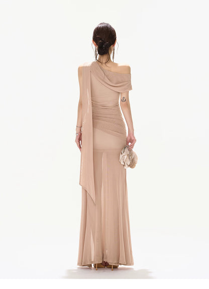 Asymmetric Knot Pleated Mermaid Dress
