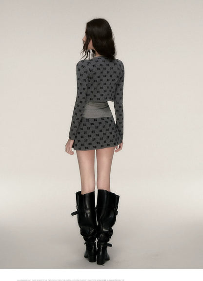 Jacquard Cropped Knit Set