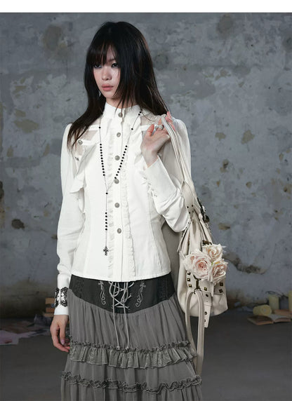 Lace Ruffle Waist Blouse