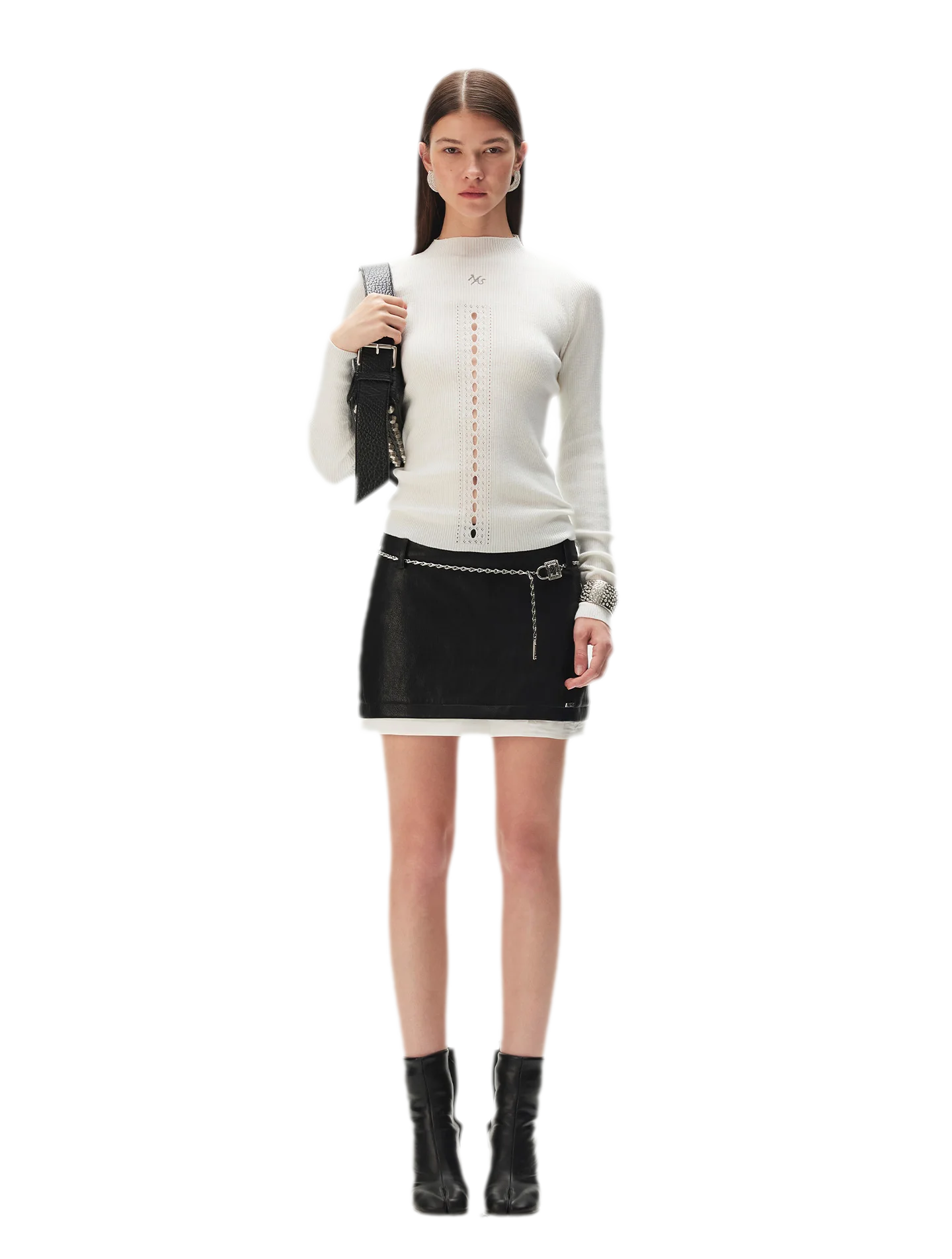 Openwork Rib-Knit Fitted Top
