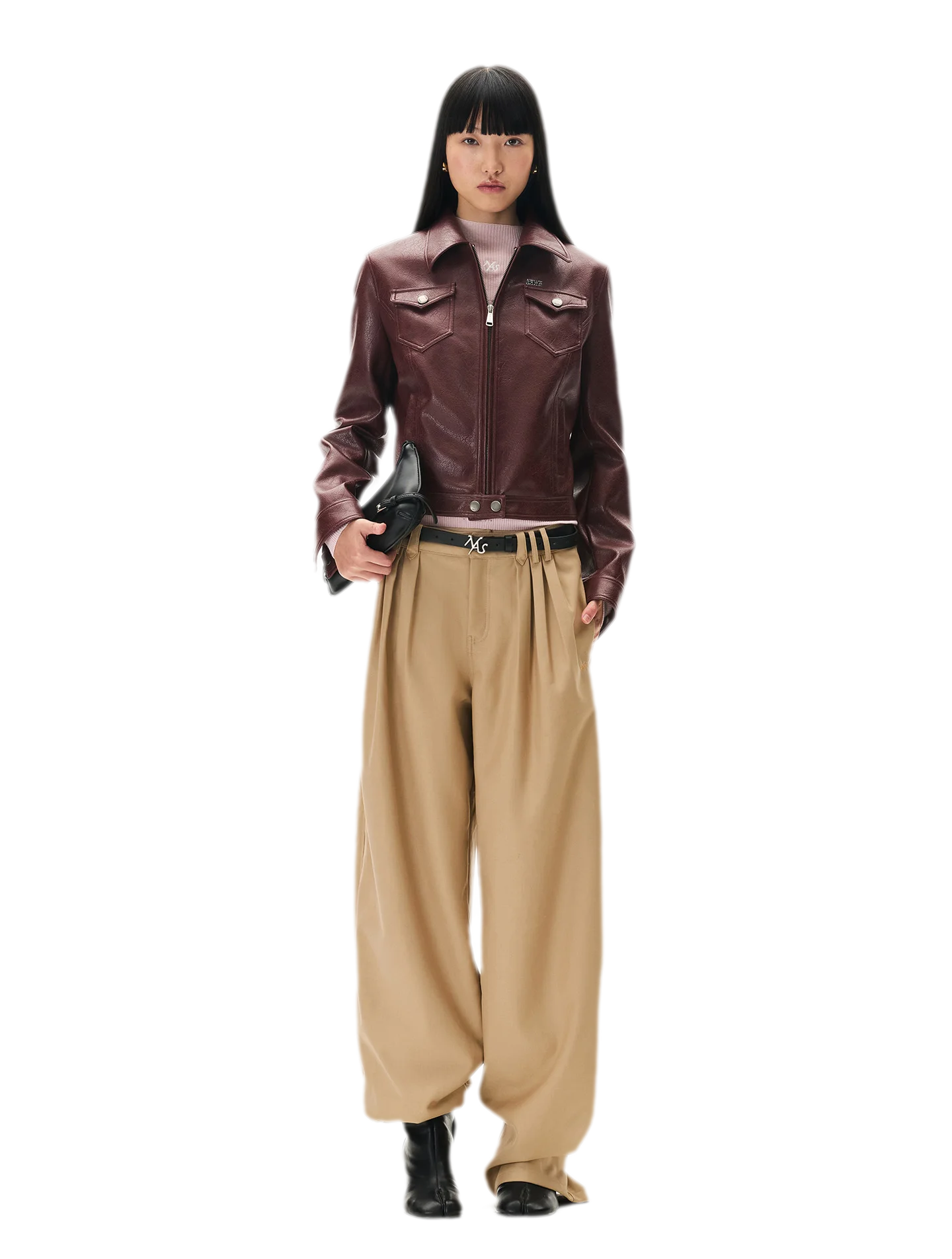 Meteorite Texture Fitted Leather Jacket