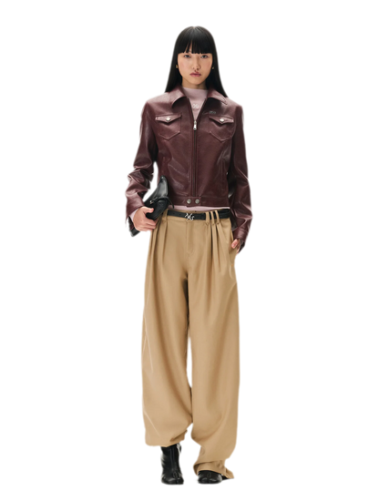 Meteorite Texture Fitted Leather Jacket