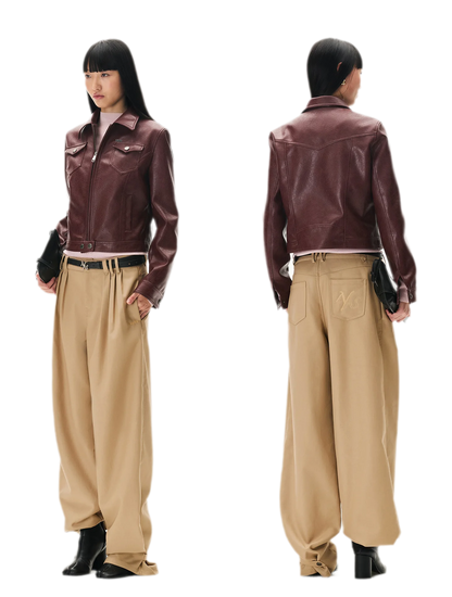 Meteorite Texture Fitted Leather Jacket