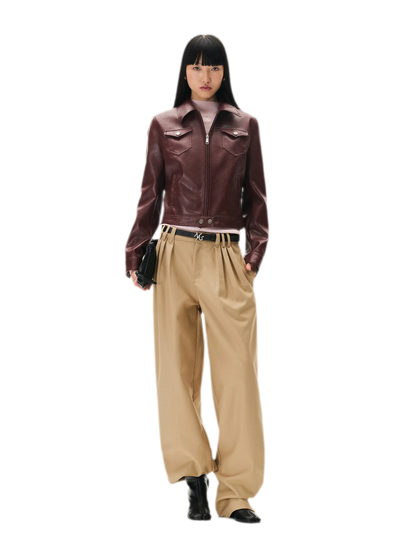 Meteorite Texture Fitted Leather Jacket