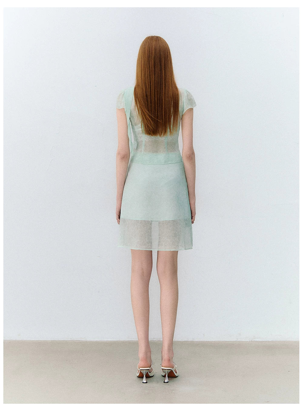 Romantic Tie-Dye Chiffon Short Sleeve Cardigan & Skirt Beige Skirt / S