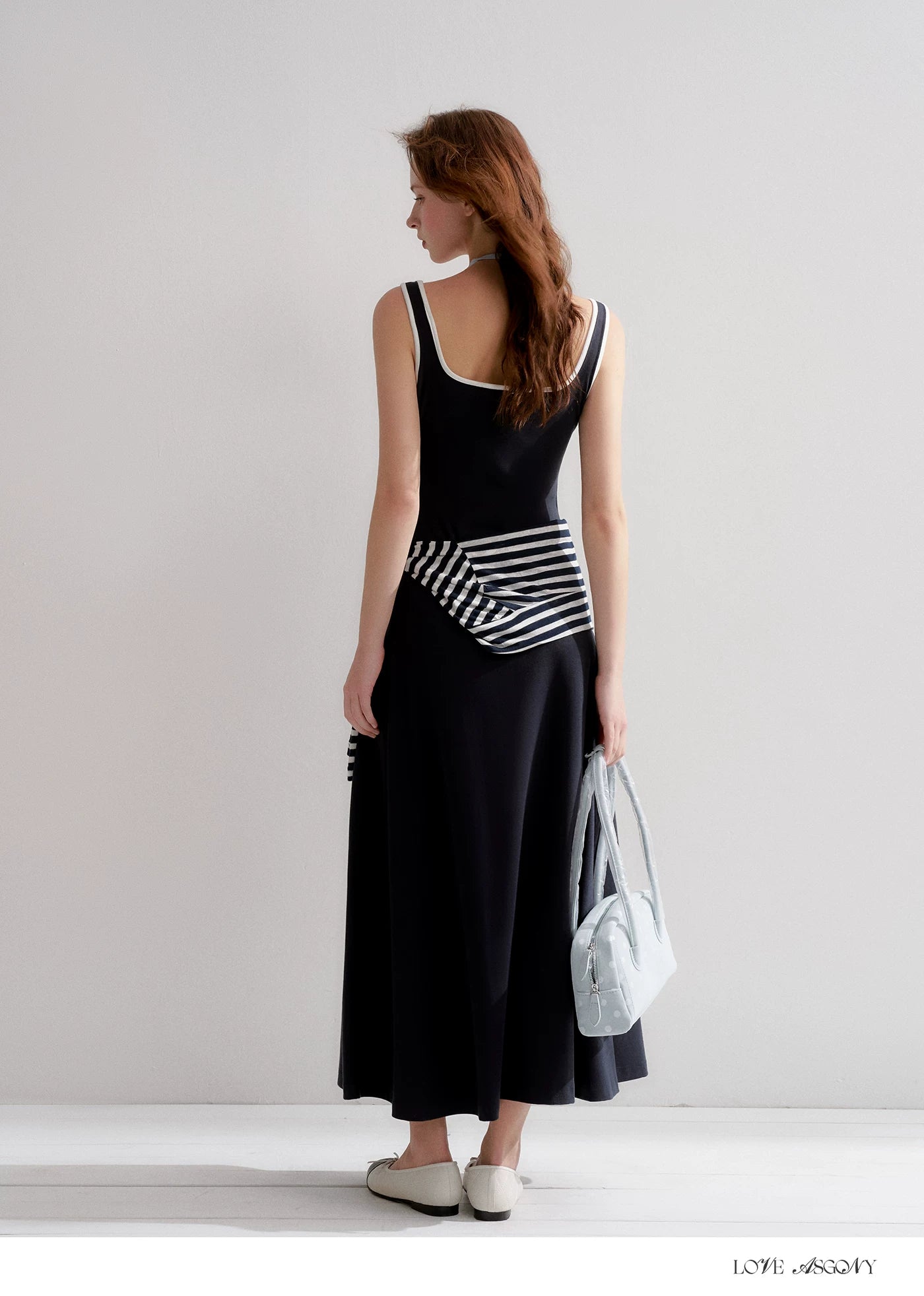 Contrast Color U-Neck Halter Knit Long Dress