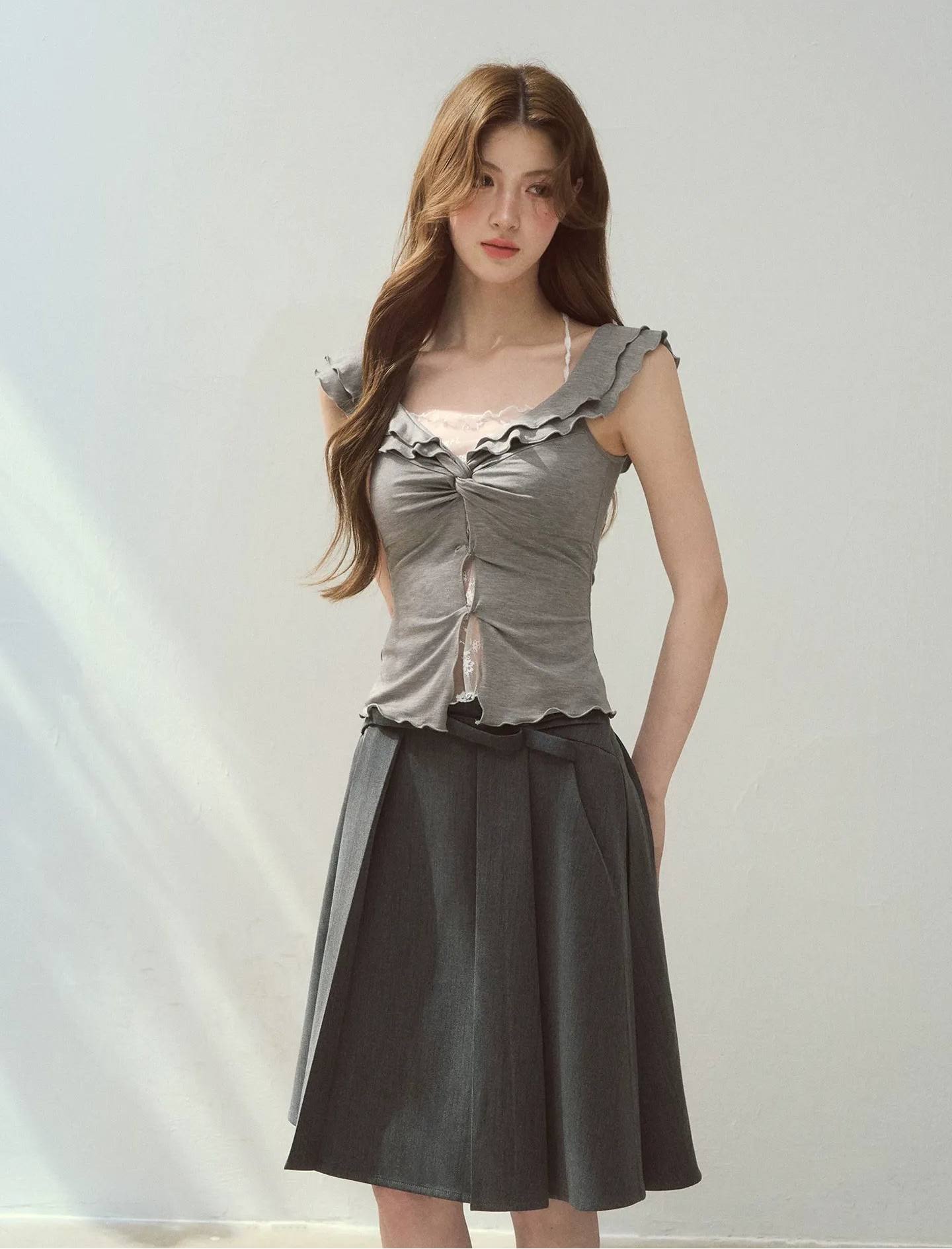 Ruffle Knot Fitted Top