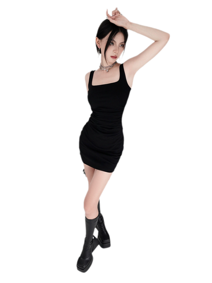 Stretch Ruched Square-Neck Mini Dress