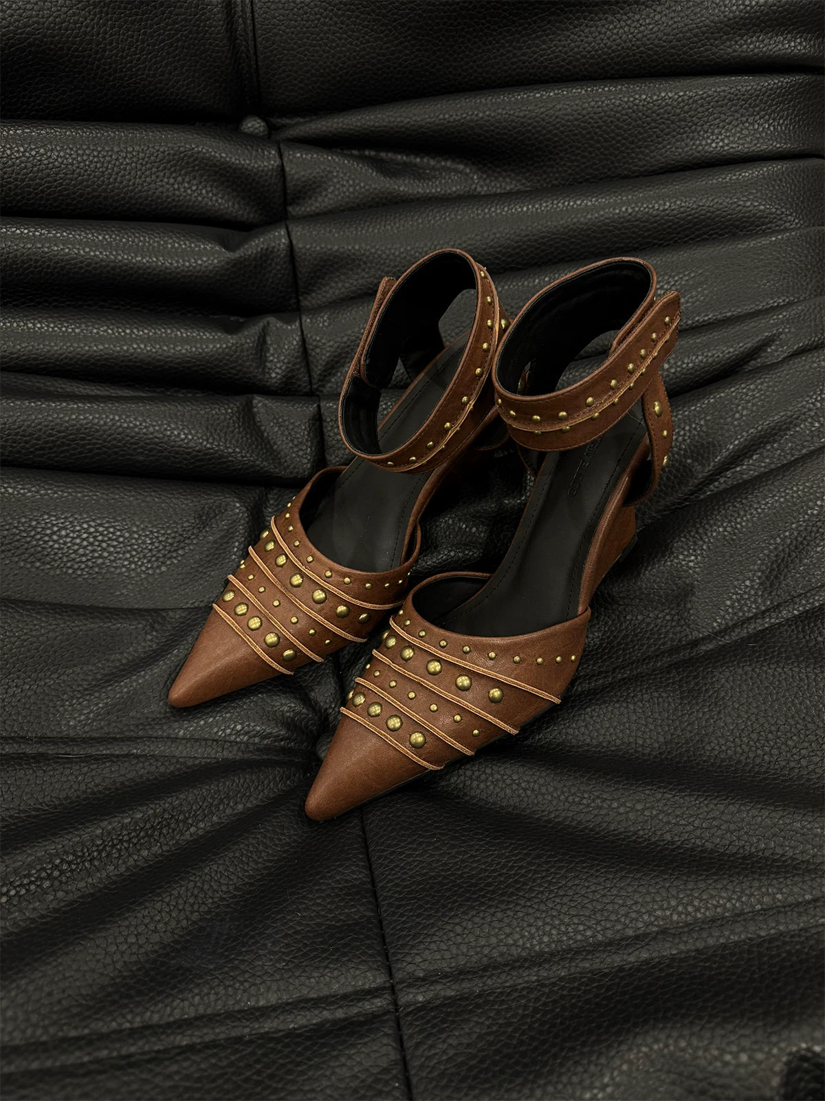 Studded Pointed-Toe Wedge Sandals