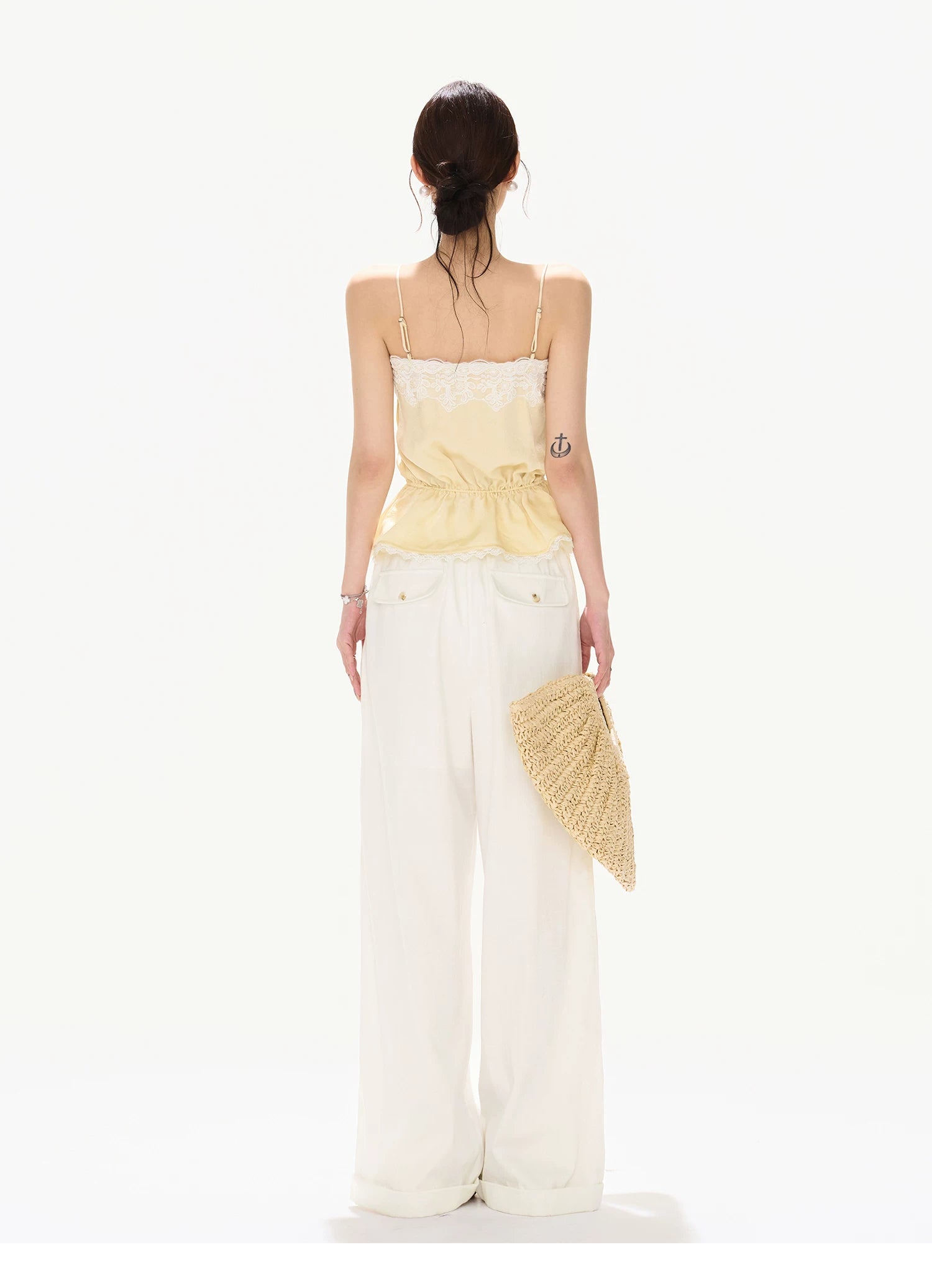 South France Holiday Lace Trim Waist-Cinched Camisole