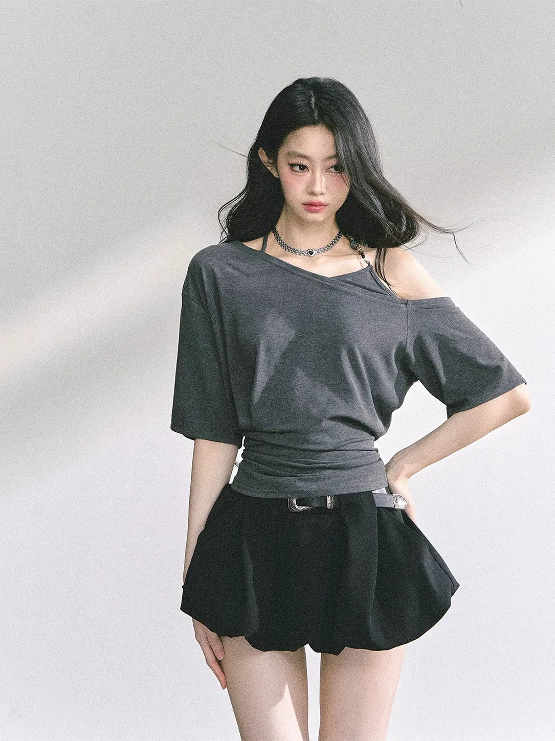 Asymmetric Beaded Off-Shoulder Top