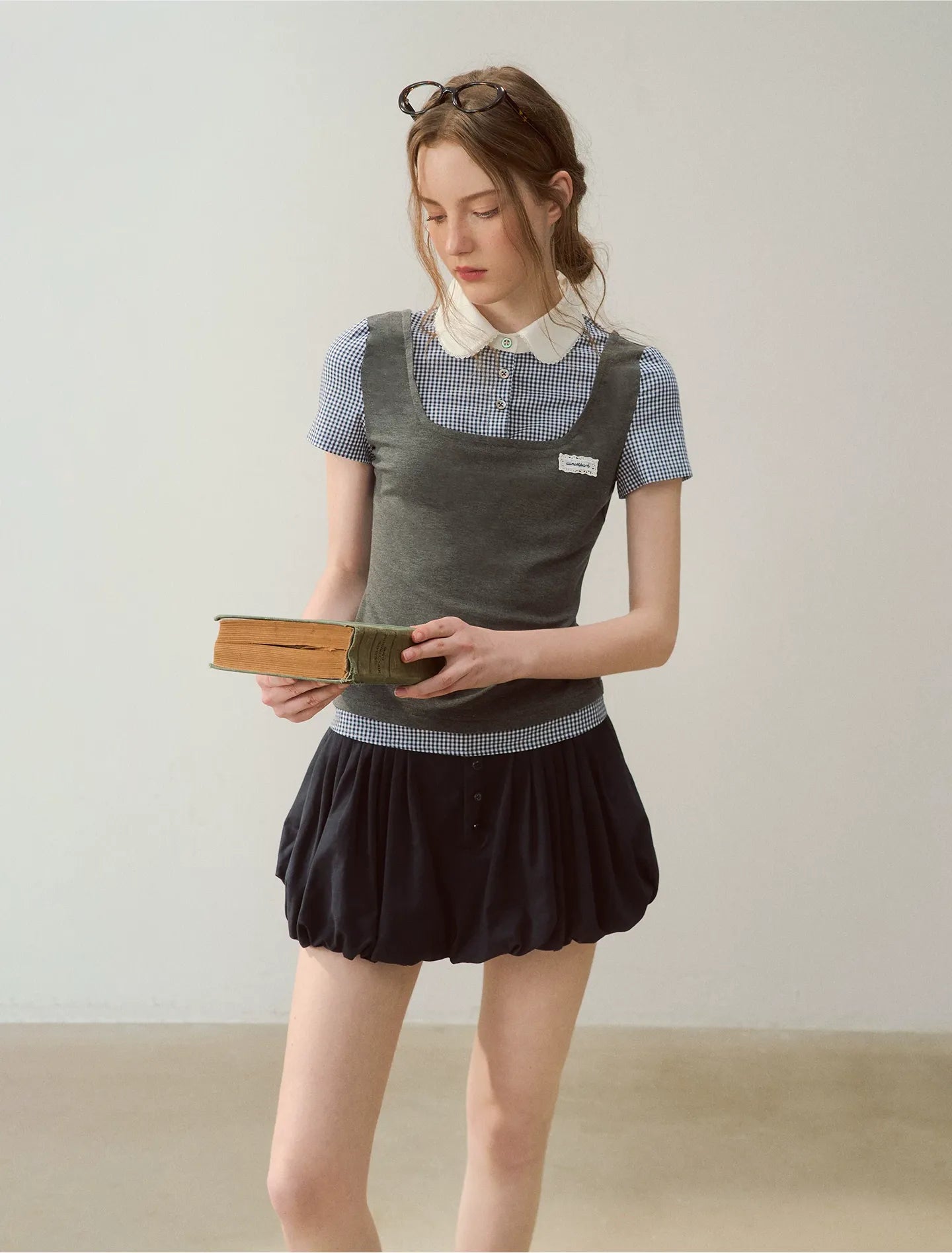 Patchwork Doll Collar Shirt