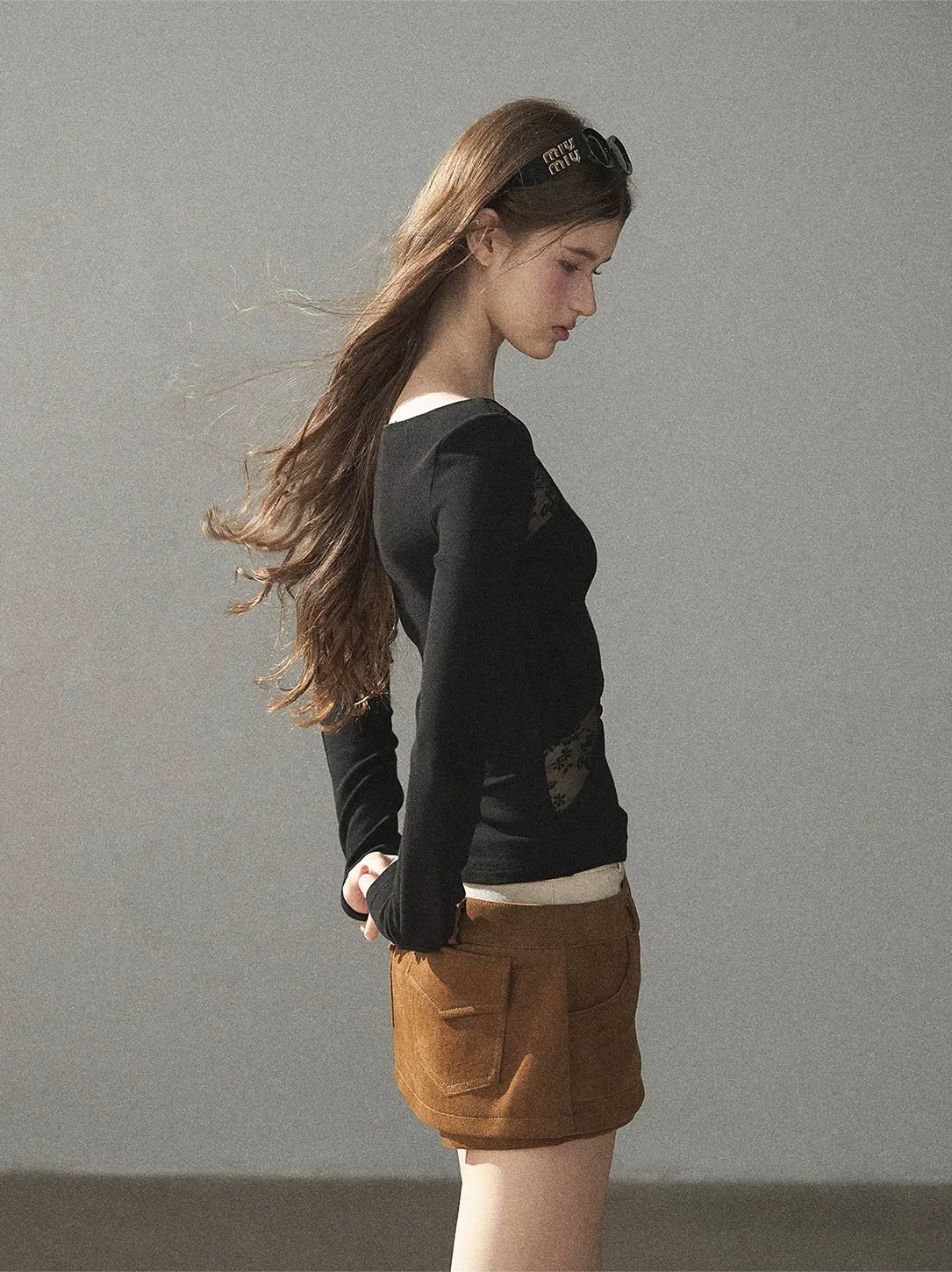 Lace Spliced Slim Fit Top