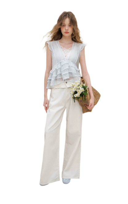 Organza Lace Ruffle Sleeveless Top