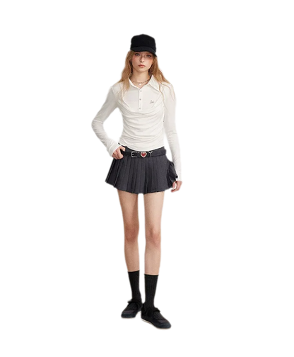 Contrast Pleated A-Line Mini Skirt