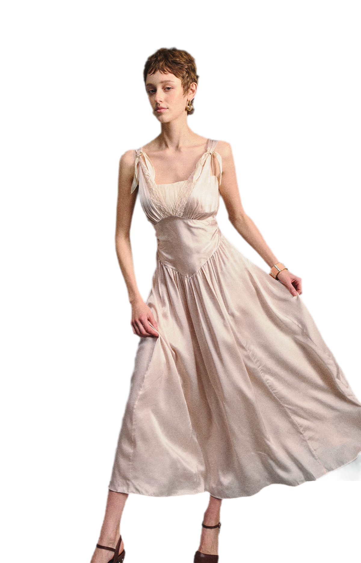Lace Tie Satin Dress