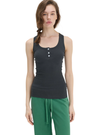 Ribbed Slim-Fit Henley Tank