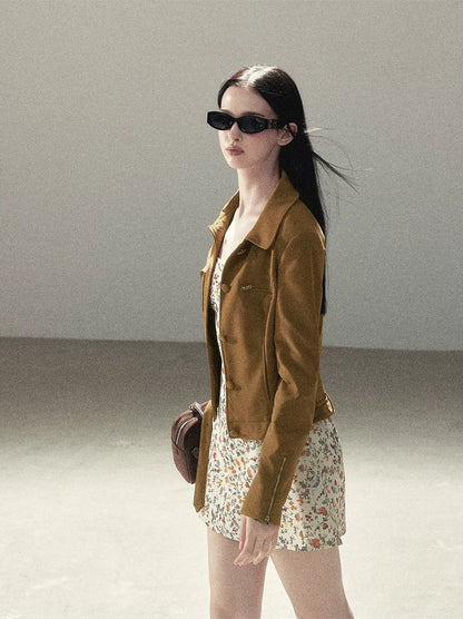 Soft Suede Cropped Utility Jacket