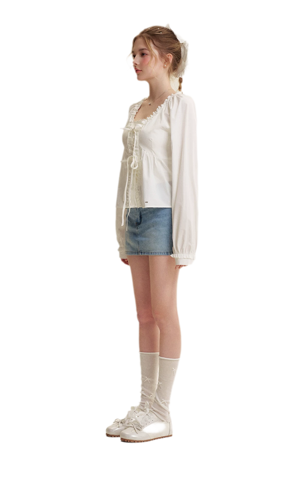 Bow A-Line Denim Skirt
