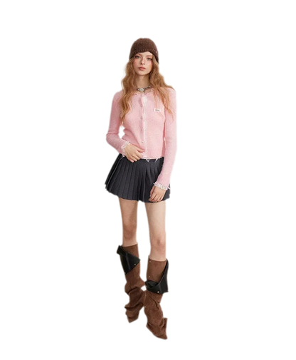 Lace Distressed Cropped Knit Sweater