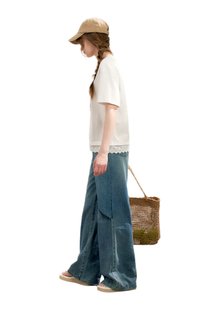 Soft Cotton Wide-Leg Jeans with Bow Detail