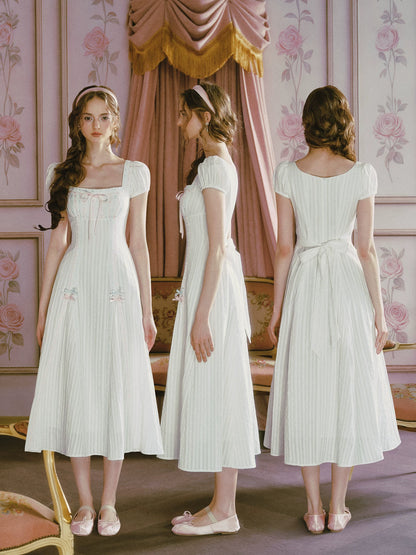 Jacquard Puff-Sleeve Corset Dress
